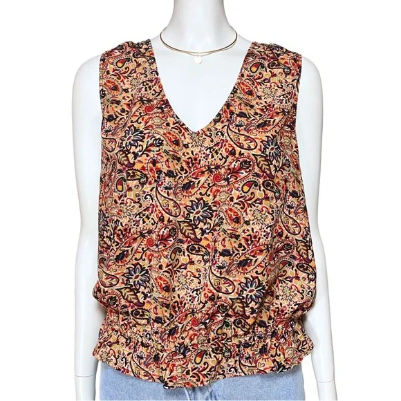 Evereve Multicolor Paisley Boho Sleeveless V Neck Top. Small. Floral Hippie EUC - Picture 1 of 8